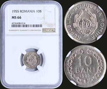 ROMANIA: 10 Bani (1955) in copper-nickel ... 
