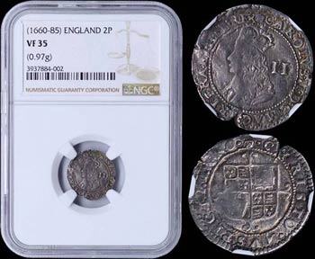 GREAT BRITAIN: 2 Pence (1660-85) in silver ... 