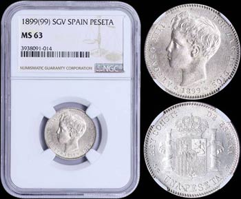 SPAIN: 1 Peseta [1899(99) SGV] in silver ... 