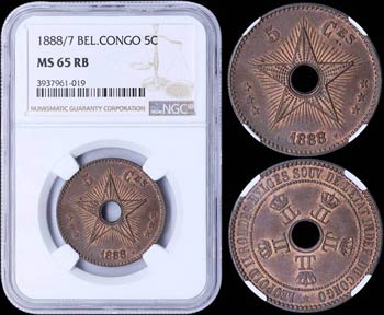 BELGIAN CONGO: 5 Centimes (1888/7) in copper ... 