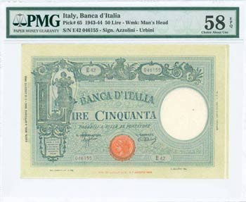 ITALY: 50 Lire (8.10.1943) in blue on green ... 