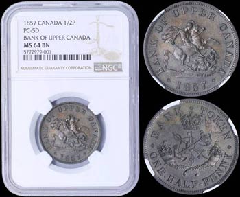 CANADA / UPPER CANADA: 1/2 Penny (1857) in ... 