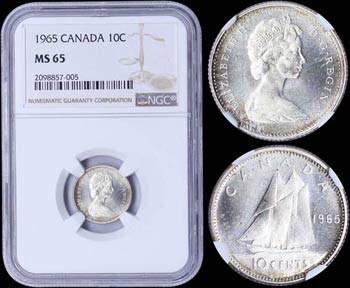 CANADA: 10 Cents (1965) in silver (0,800) ... 