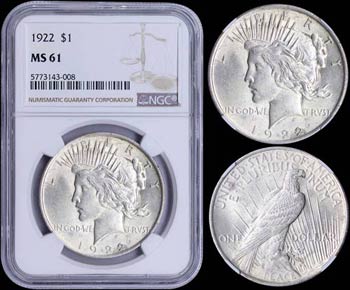 USA: 1 Dollar (1922) in silver (0,900) with ... 