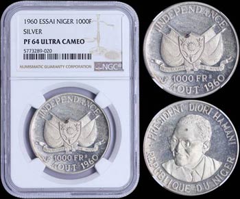 NIGER: 1000 Francs (1960 ESSAI) in silver ... 