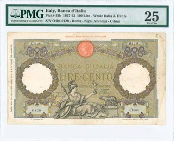 ITALY: 100 Lire (19.7.1939) in olive and ... 