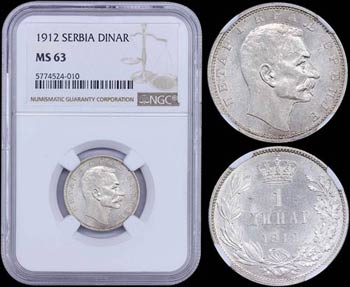 SERBIA: 1 Dinar (1912) in silver (0,835) ... 