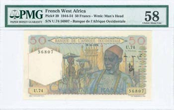 FRENCH WEST AFRICA: 50 Francs (28.10.1954) ... 