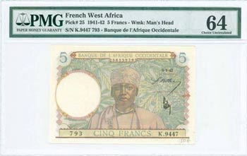 FRENCH WEST AFRICA: 5 Francs (6.5.1942) in ... 