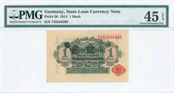 GERMANY: 1 Mark (12.8.1914) in black on ... 
