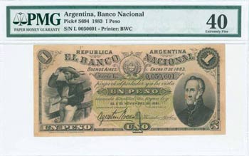 ARGENTINA: 1 Peso (5.1.1883) in black on ... 