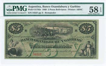 ARGENTINA: Remainder of 5 Pesos Bolivianos ... 