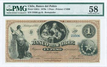 CHILE: Remainder of 1 Peso (187_) in black ... 