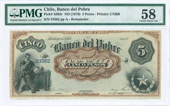 CHILE: Remainder of 5 Pesos (187_) in black, ... 