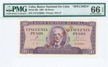CUBA: Specimen of 50 Pesos (1961) in purple ... 