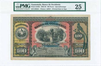 GUATEMALA: 100 Pesos (1.8.1916) in black on ... 