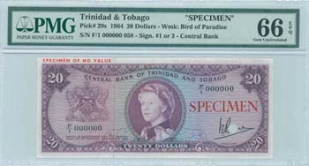TRINIDAD & TOBAGO: Specimen of 20 Dollars ... 