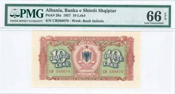 ALBANIA: 10 Leke (1957) in red, blue and ... 