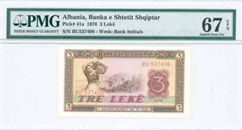 ALBANIA: 3 Leke (1976) in brown and lilac on ... 