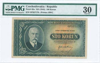 CZECHOSLOVAKIA: 100 Korun (ND 1945) in ... 