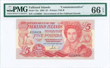 FALKLAND ISLANDS: 5 Pounds (14.6.1983) in ... 