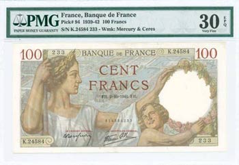 FRANCE: 100 Francs (2.10.1941) in brown and ... 