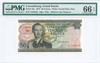 LUXEMBOURG: 50 Francs (25.8.1972) in dark ... 