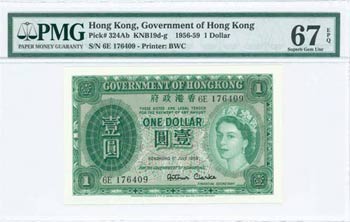 HONG KONG: 1 Dollar (1.7.1959) in dark green ... 