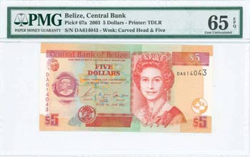 BELIZE: 5 Dollars (1.6.2003) in multicolor ... 