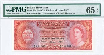 BRITISH HONDURAS: 5 Dollars (1.2.1973) in ... 