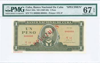 CUBA: Specimen of 1 Pesos (1968) in ... 