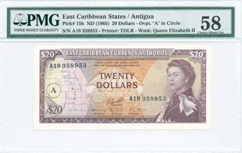 EAST CARIBBEAN STATES: 20 Dollars (ND 1965) ... 