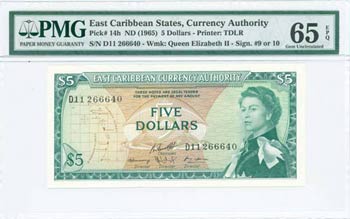 EAST CARIBBEAN STATES: 5 Dollars (ND 1965) ... 