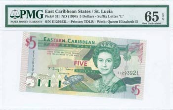 EAST CARIBBEAN STATES / ST LUCIA: 5 Dollars ... 
