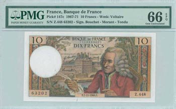 FRANCE: 10 Francs (7.11.1968) in red and ... 