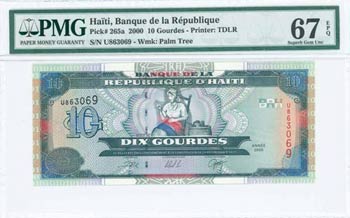 HAITI: 10 Gourdes (2000) in dark green and ... 