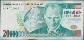 TURKEY: 20000000 Lira (Law 1970 - 2001) in ... 