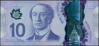 CANADA: 10 Dollars (2013) in purple with Sir ... 