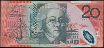 AUSTRALIA: 20 Dollars (2010) in black and ... 