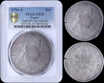 FRANCE: 1 Ecu (1704 A) in silver with ... 