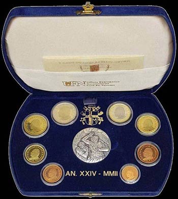VATICAN: Set of 8 euro coins (2002) with ... 