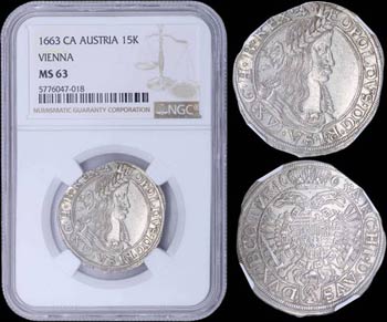 AUSTRIA: 15 Kreuzer (1663 CA) in silver with ... 