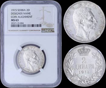 SERBIA: 2 Dinara (1915) in silver (0,835) ... 