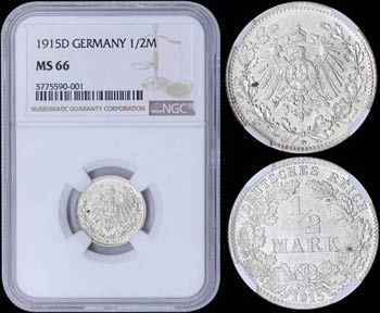 GERMANY: 1/2 Mark (1915 D) in silver (0,900) ... 