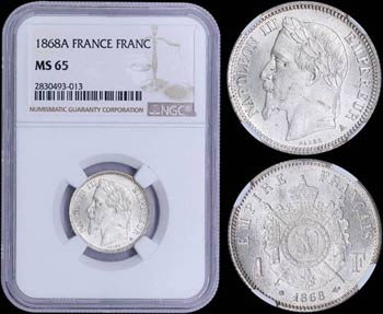 FRANCE: 1 Franc (1868 A) in silver (0,835) ... 