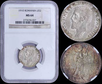 ROMANIA: 1 Leu (1910) in silver (0,835) with ... 