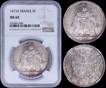 FRANCE: 5 Francs (1873 A) in silver (0,900) ... 