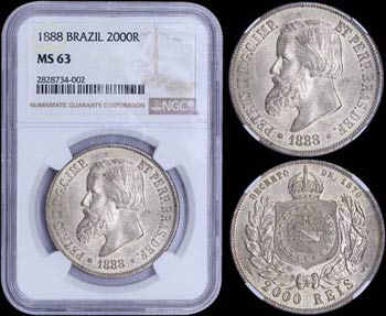 BRAZIL: 2000 Reis (1888) in silver (0,917) ... 