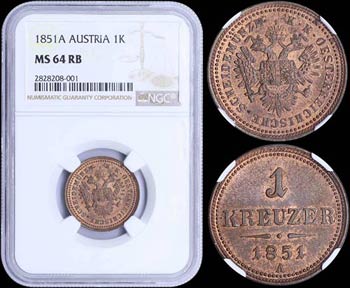 AUSTRIA: 1 Kreuzer (1851 A) in copper with ... 