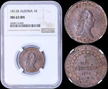 AUSTRIA: 1 Kreuzer (1812 B) in copper with ... 